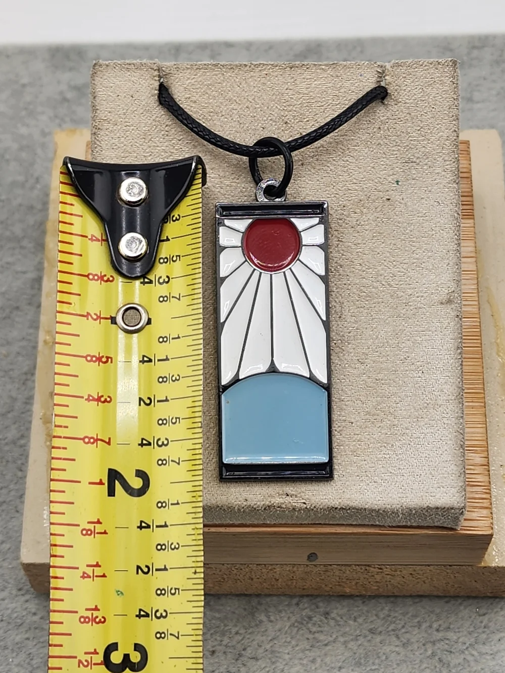 Red & Light Blue Sunburst Enamel Pendant Necklace
